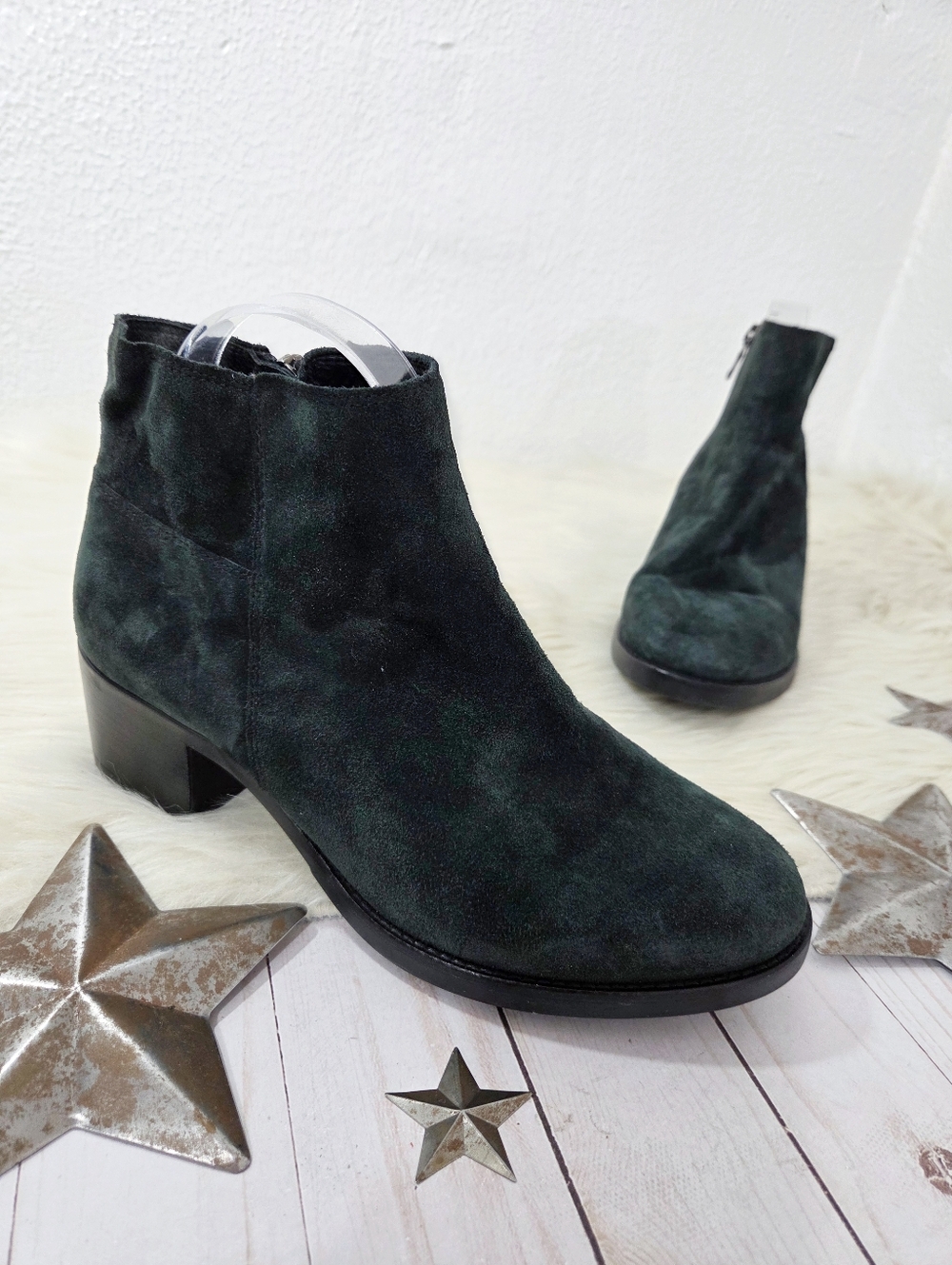 Schnee women's black suede leather ankle boots heeled size 39